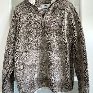 NC STATE WOLFPACK Gray Zip Up Sweater with Plush Texture and Standing Collar